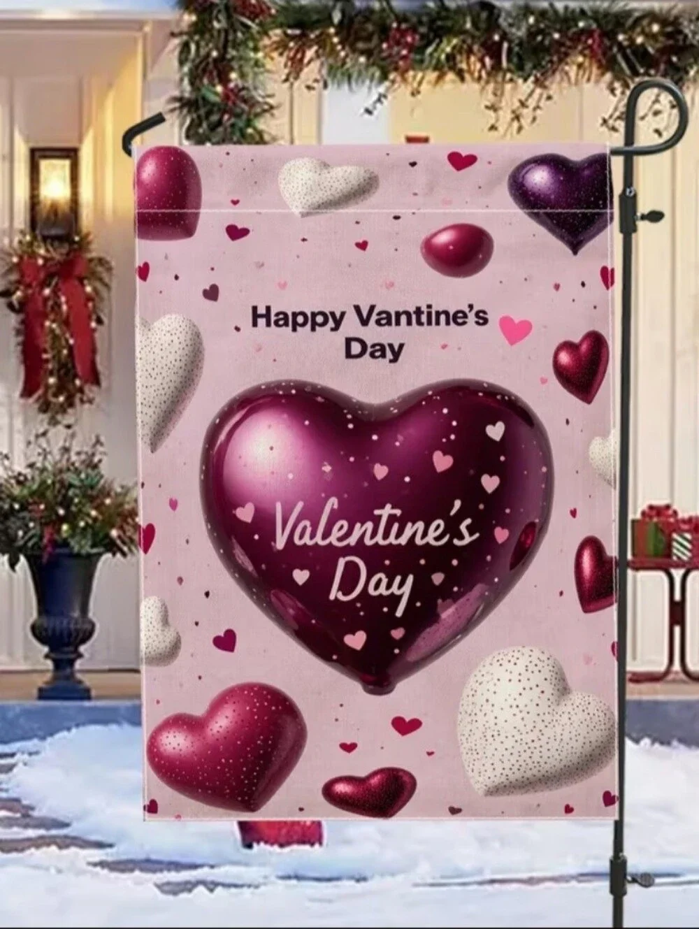 Valentine's Day Garden Flag - Pink Heart Design